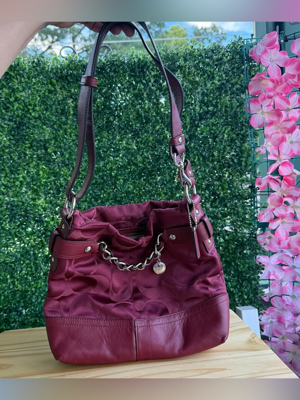 Coach Y2K Burgundy Signature C Jacquard Chain Shoulder Bag